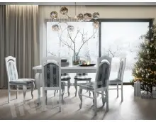 Biały stylowy zestaw stół rozkładany BRILLANT 2  80x150-190 i 6 krzeseł WIKTORIA